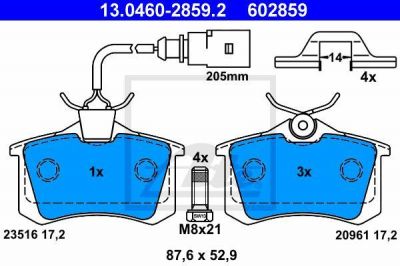 ATE 13.0460-2859.2 Колодки VW SHARAN/FORD GALAXY/SEAT ALHAMBRA 2000=> WVA20961