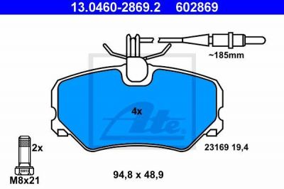 ATE 13.0460-2869.2 комплект тормозных колодок, дисковый тормоз на PEUGEOT 306 (7B, N3, N5)