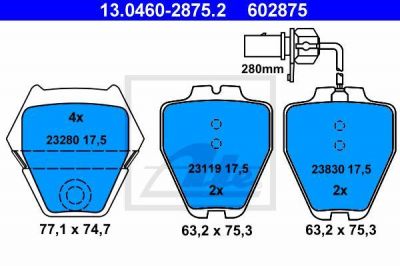 ATE 13.0460-2875.2 Колодки AUDI A6,Allroad 2.7T,4.2L WVA23280 сис.LUCAS