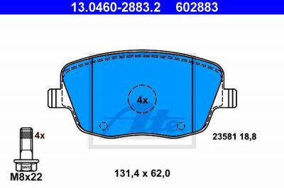 ATE 13.0460-2883.2 Колодки VW POLO1.4-1.9L/SKODA FABIA 2001=> WVA23581