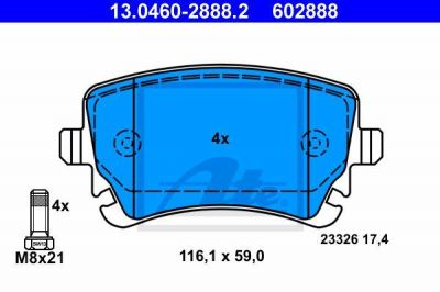 ATE 13.0460-2888.2 Колодки задние AUDI A4/A6 1.6…4.2L+1.9TDI…3.0TDI 00-> /WK- (4F0698451)