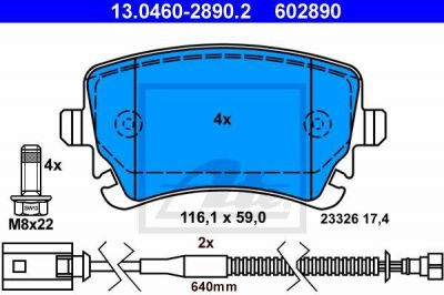 ATE 13.0460-2890.2 Колодки зад.VW PHAETON 3.0-6.0L 2002=> с датчиком износа