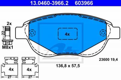 ATE 13.0460-3966.2 Колодки торм.пер. Peugeot 307, Citroen