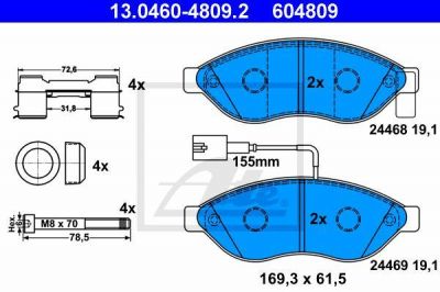 ATE 13.0460-4809.2 комплект тормозных колодок, дисковый тормоз на FIAT DUCATO c бортовой платформой/ходовая часть (250, 290)