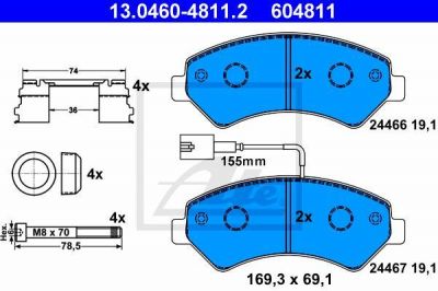 ATE 13.0460-4811.2 комплект тормозных колодок, дисковый тормоз на FIAT DUCATO c бортовой платформой/ходовая часть (250, 290)