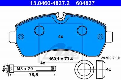 ATE 13.0460-4827.2 Колодки VW CRAFTER 30-35 2.5 TDI/ MERCEDES SPRINTER 2006=>