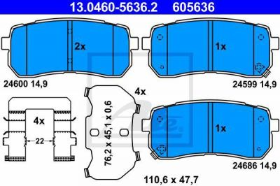ATE 13.0460-5636.2 комплект тормозных колодок, дисковый тормоз на HYUNDAI H-1 Cargo (TQ)