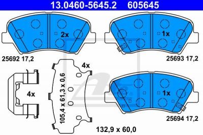 ATE 13.0460-5645.2 Колодки передние HYUNDAI i30/Elantra NEW 2011-> (581013XA00)