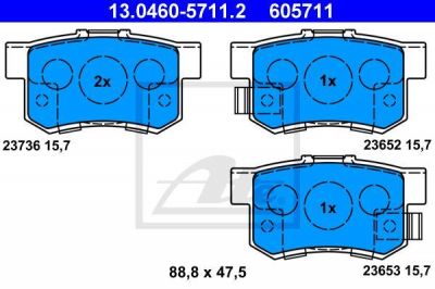 ATE 13.0460-5711.2 Колодки торм.зад. Honda CR-V II, Accord VII