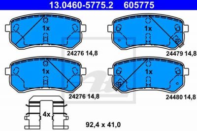 ATE 13.0460-5775.2 комплект тормозных колодок, дисковый тормоз на HYUNDAI i10 (PA)