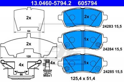 ATE 13.0460-5794.2 комплект тормозных колодок, дисковый тормоз на MAZDA 2 (DE)