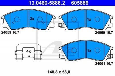 ATE 13.0460-5886.2 комплект тормозных колодок, дисковый тормоз на HYUNDAI TERRACAN (HP)
