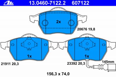 ATE 13.0460-7122.2 Колодки торм.пер. Audi A3, TT, VW Bora, Golf