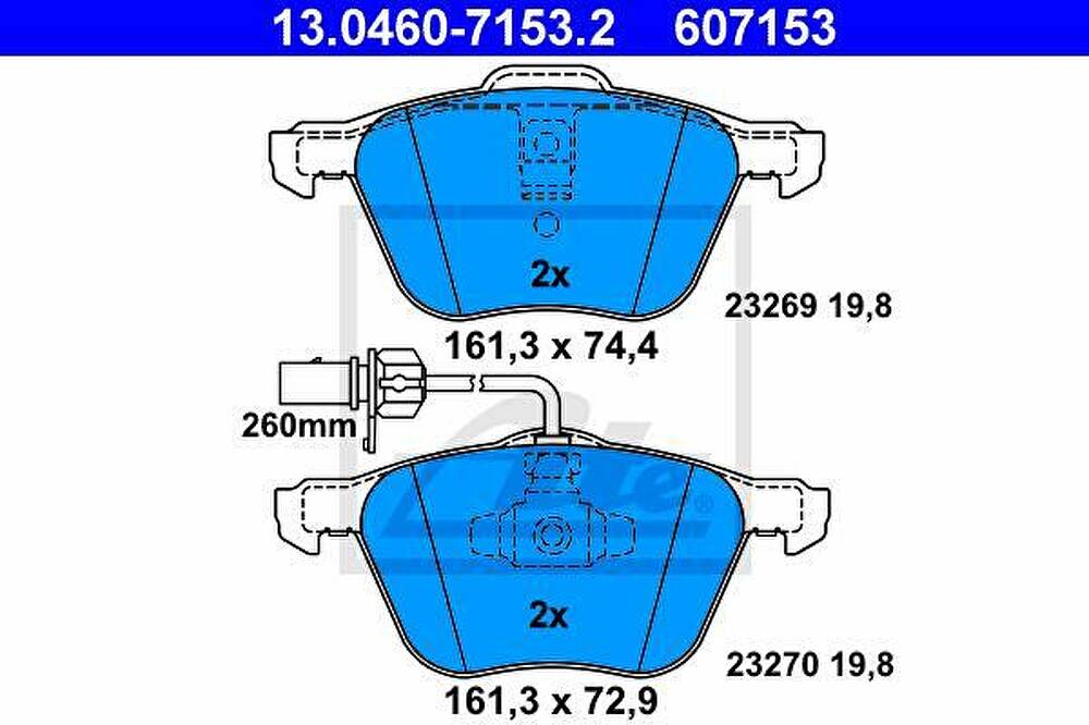 ATE 13.0460-7153.2 Колодки торм.пер. VW Transporter IV, Sharan, Seat, Ford