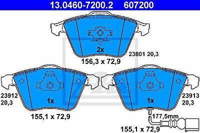 ATE 13.0460-7200.2 Колодки AUDI A3/VW GOLF V, PASSAT WVA23801 с датч