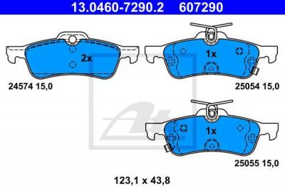 ATE 13.0460-7290.2 комплект тормозных колодок, дисковый тормоз на HONDA CIVIC IX (FK)