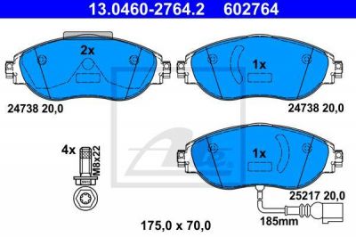 ATE 13046027642 13.0460-2764.2_колодки дисковые передние! Seat Alhambra, VW Sharan 1.4/2.0TSi/2.0TDi 10>