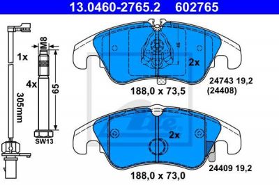 ATE 13046027652 13.0460-2765.2_колодки дисковые передние! Audi A6/quattro/A7 Sportback 2.8FSI/2.0TDI/3.0TDI 10>