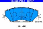 ATE 13046057672 колодки дисковые п. Toyota RAV4 2.0/2.2D/Auris1.4-1.6/1.4D 06>