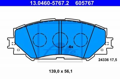 ATE 13046057672 колодки дисковые п. Toyota RAV4 2.0/2.2D/Auris1.4-1.6/1.4D 06>