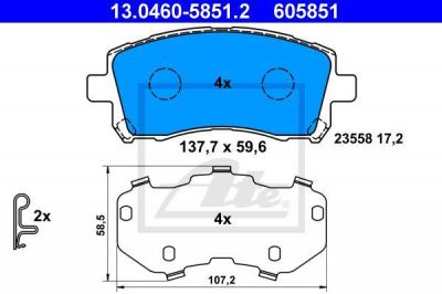 ATE 13046058512 Колодки торм.пер. Subaru Forester, Impreza, Legacy II, III