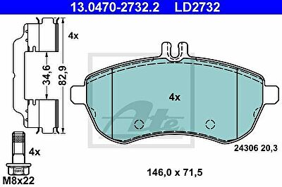 ATE 13.0470-2732.2 Колодки передние (CERAMIC) MB W204/W212 2.0…2.8L,2.0CDI/2.5CDI all 07->