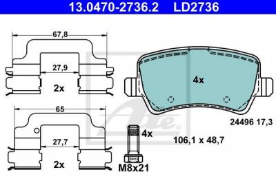 ATE 13.0470-2736.2 комплект тормозных колодок, дисковый тормоз на VOLVO S80 II (AS)