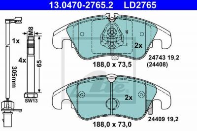 ATE 13.0470-2765.2 комплект тормозных колодок, дисковый тормоз на AUDI Q5 (8R)