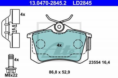 ATE 13.0470-2845.2 комплект тормозных колодок, дисковый тормоз на RENAULT MEGANE II (BM0/1_, CM0/1_)