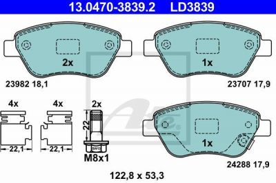 ATE 13.0470-3839.2 комплект тормозных колодок, дисковый тормоз на OPEL CORSA D