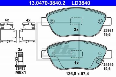 ATE 13.0470-3840.2 комплект тормозных колодок, дисковый тормоз на OPEL CORSA D