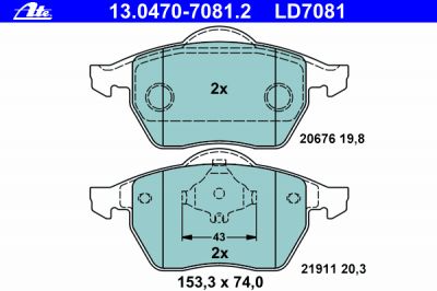 ATE 13.0470-7081.2 Колодки AUDI A3/VW GOLF III,IV/PASSAT/BORA/SKODA OCTAVIA WVA20676/21911 (CERAMIC)