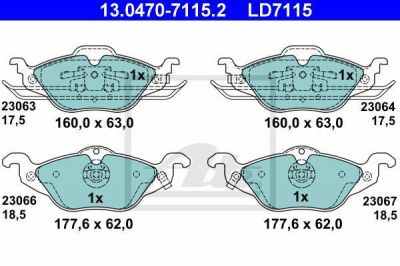 ATE 13.0470-7115.2 комплект тормозных колодок, дисковый тормоз на OPEL ASTRA G универсал (F35_)