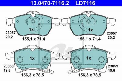 ATE 13.0470-7116.2 комплект тормозных колодок, дисковый тормоз на OPEL ASTRA G универсал (F35_)