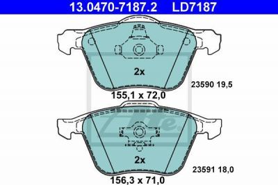 ATE 13.0470-7187.2 комплект тормозных колодок, дисковый тормоз на VOLVO S80 I (TS, XY)