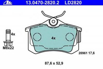 ATE 13.0470.2820.2 КОЛОДКИ ТОРМ AUDI A2/A3/A4 B6/B7/A6/A8/TT SEAT AROS/CORD II/III/IBIZ III/IV/LEON I/TOLED II SKO FAB