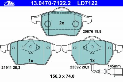 ATE 13047071222 Колодки пер CERAMIC AD A3 VW G4/Bora с датчиком