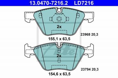 ATE 13.0470.7216.2 КОЛОДКИ ТОРМ 1 E81/E87/E82/E88 3 E90/E91/E92/E93 X1Z4 E89 F 04/09->>