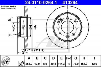 ATE 24-0110-0264-1 Диск торм. зад.[258х10] 4 отв.(min 2)