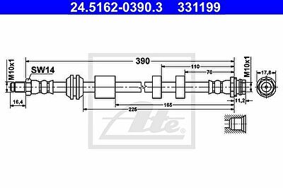 ATE 24-5162-0390-3 Шланг тормозной передний [390mm]