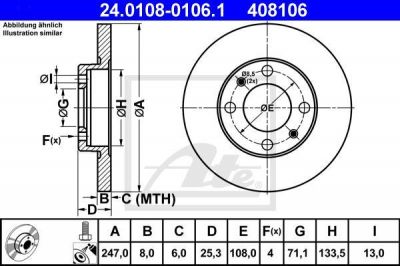 ATE 24.0108-0106.1 тормозной диск на PEUGEOT 206 SW (2E/K)