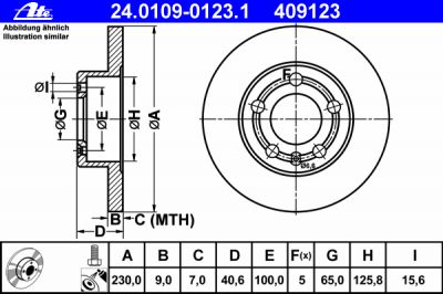 ATE 24.0109-0123.1 24.0109-0123.1 Диск торм. зад. Audi A3, VW Golf, Skoda Octavia