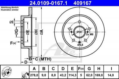 ATE 24.0109-0167.1 тормозной диск на SUZUKI SX4 (EY, GY)