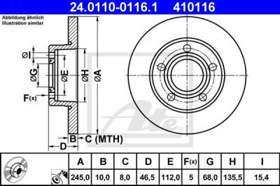 ATE 24.0110-0116.1 тормозной диск на AUDI 100 Avant (44, 44Q, C3)