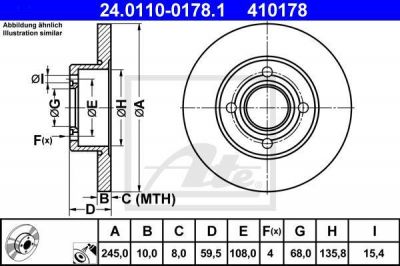 ATE 24.0110-0178.1 Диски торм.зад.AUDI 80/90/100 1.8-2.3L (245x10)