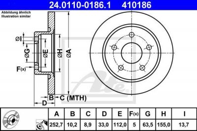 ATE 24.0110-0186.1 тормозной диск на FORD SCORPIO I (GAE, GGE)