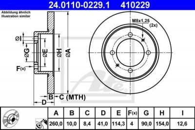 ATE 24.0110-0229.1 Диск торм. зад. Mitsubishi Carisma, Volvo S40, V40