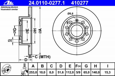 ATE 24.0110-0277.1 24.0110-0277.1 Диски торм.зад.AUDI A3/VW GOLF V/SEAT 2003=] (255x10)