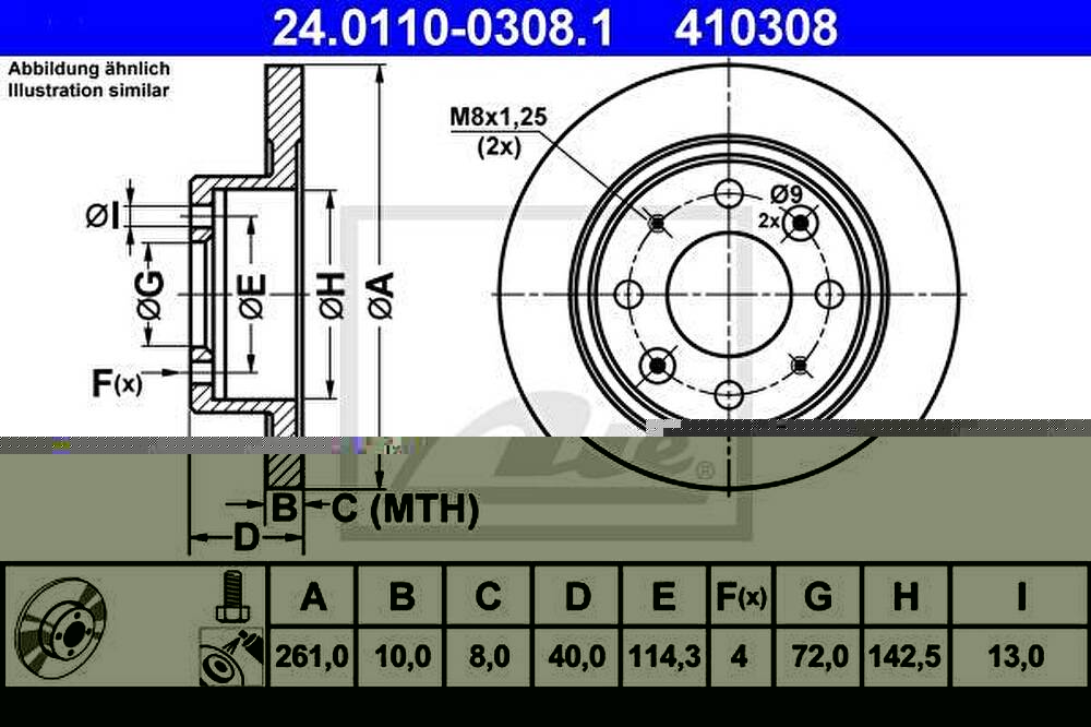 ATE 24.0110-0308.1 тормозной диск на KIA CARENS II (FJ)
