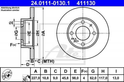 ATE 24.0111-0130.1 тормозной диск на FIAT UNO (146A/E)